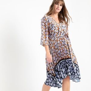 Eloquii sharkbite hem dress with pleats